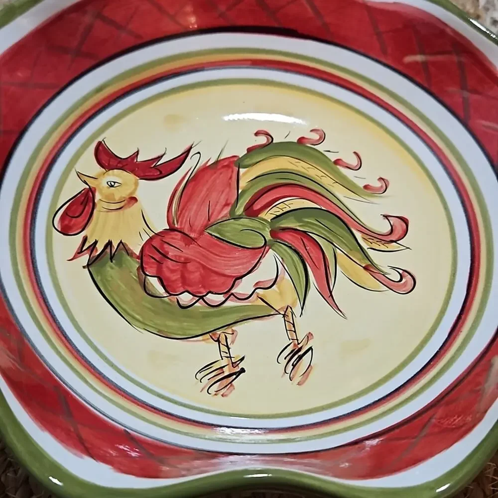 HD Design Rafael Rooster Red Ruffled Serving Platter Bowl Large Farmhouse